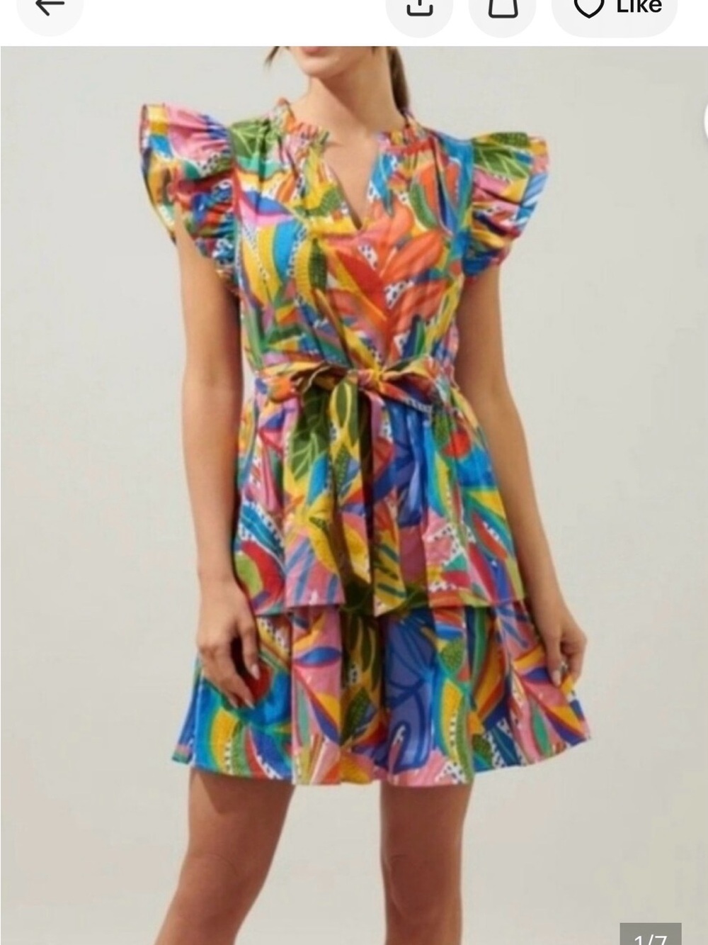 Sugarlips Multicolor Tropical-Leaf Tie-Waist Mini Dress